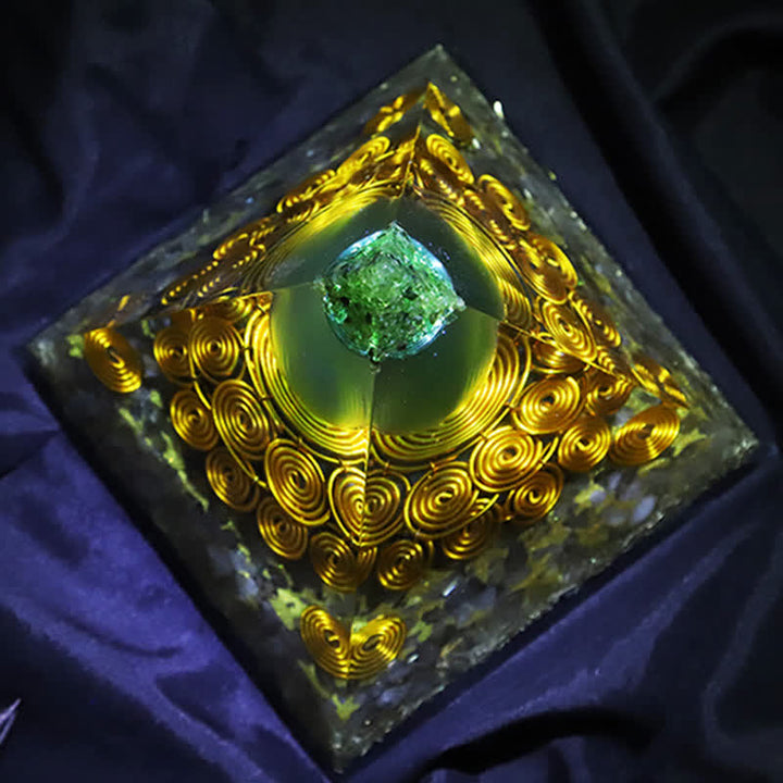 Olivenorma 14cm Green Cat's Eye Stone Orgone Pyramid - image 5