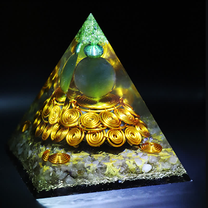 Olivenorma 14cm Green Cat's Eye Stone Orgone Pyramid - 14cm - image 0