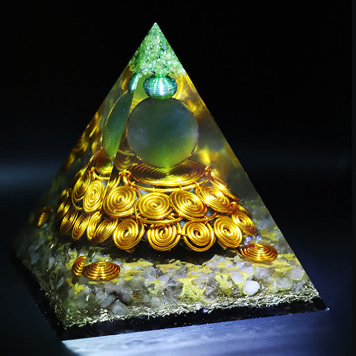 Olivenorma 14cm Green Cat's Eye Stone Orgone Pyramid - 14cm - image 0
