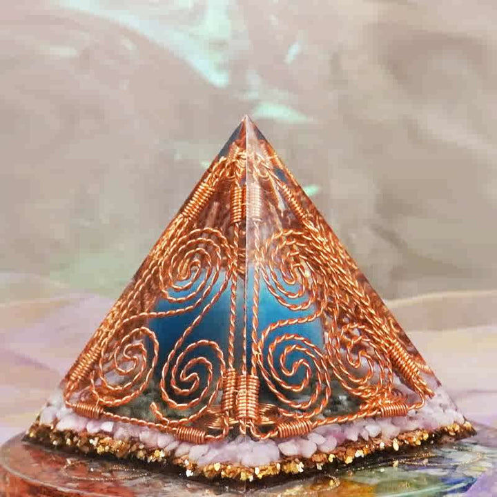 Olivenorma Copper Wire Wrap Triskelion Orgone Pyramid - 14cm - image 0