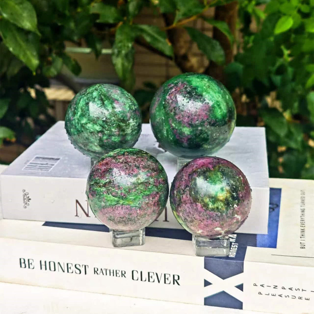 Olivenorma Natural Ruby Zoisite Crystal Sphere - image 2