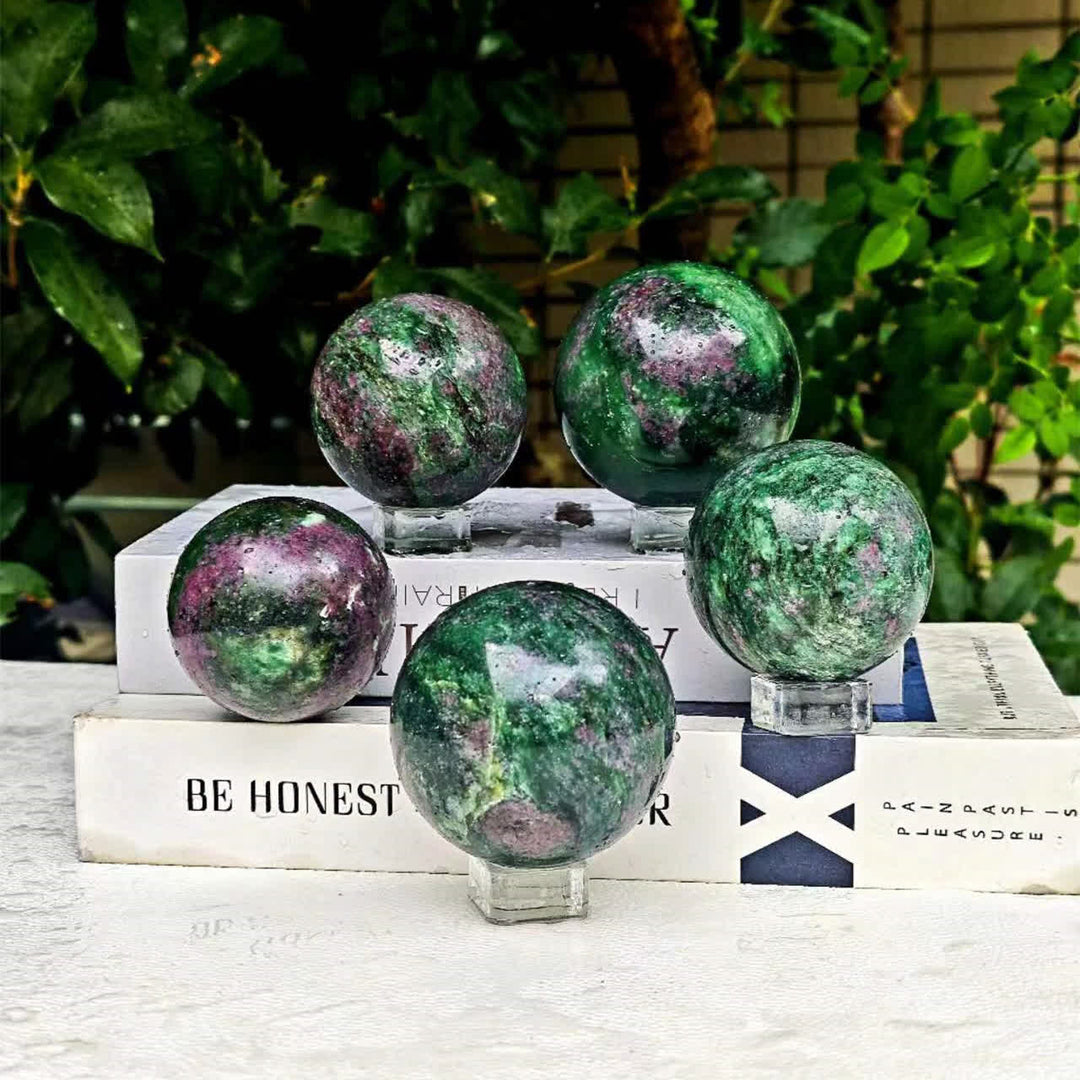 Olivenorma Natural Ruby Zoisite Crystal Sphere - image 3