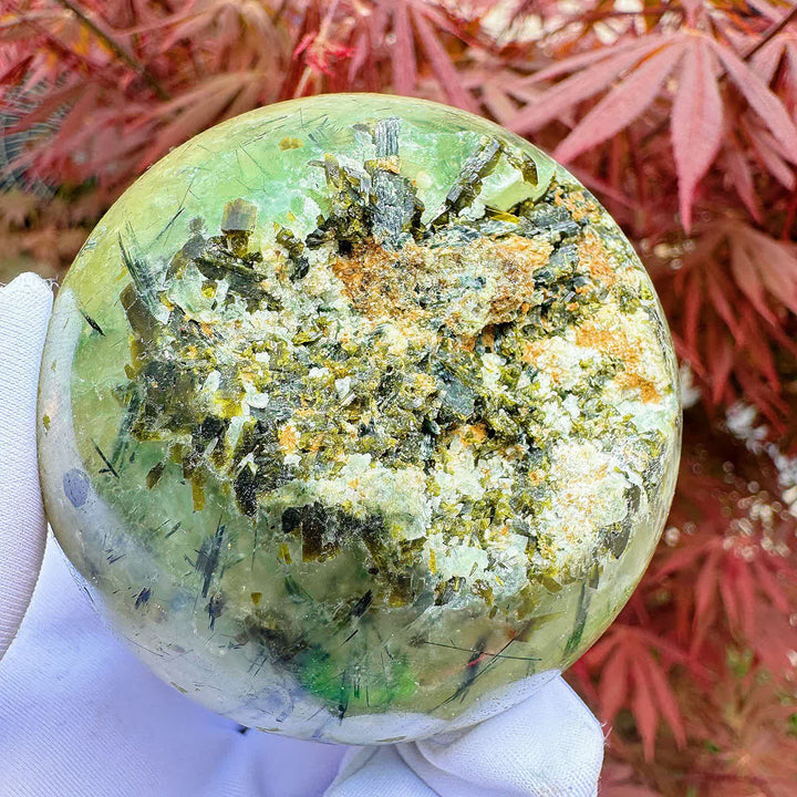 Olivenorma Natural Prehnite Crystal Sphere - image 7