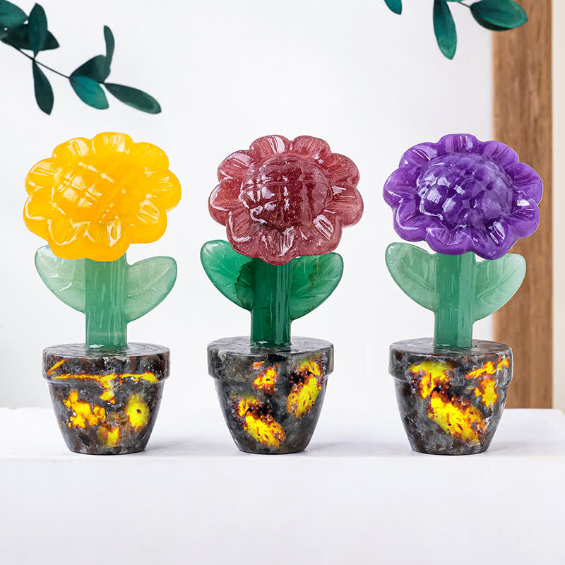 Olivenorma Natural Crystal Sunflower Carving Gemstone Decoration - image 14