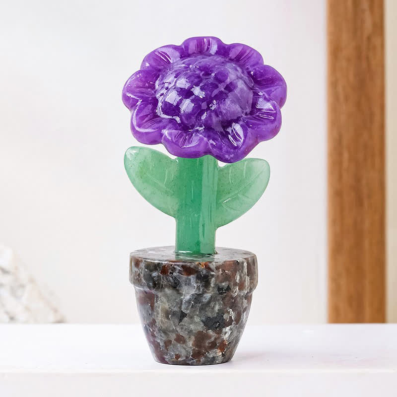 Olivenorma Natural Crystal Sunflower Carving Gemstone Decoration - Amethyst - image 1