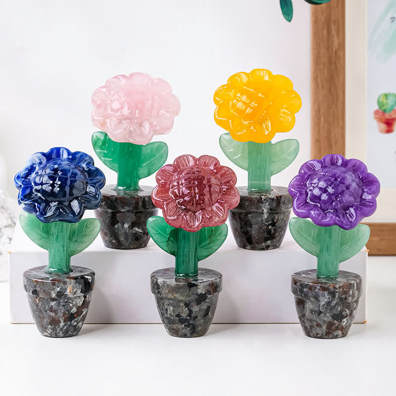 Olivenorma Natural Crystal Sunflower Carving Gemstone Decoration - image 0