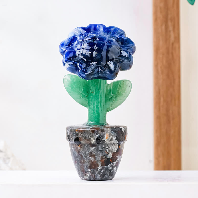 Olivenorma Natural Crystal Sunflower Carving Gemstone Decoration - Sodalite - image 9