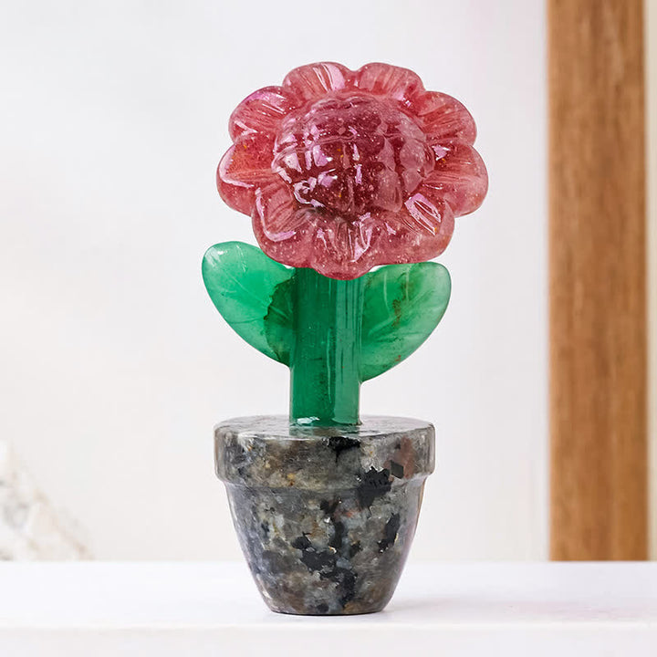 Olivenorma Natural Crystal Sunflower Carving Gemstone Decoration - Strawberry Quartz - image 7