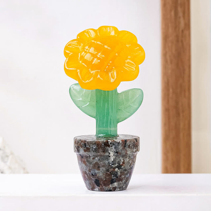 Olivenorma Natural Crystal Sunflower Carving Gemstone Decoration - Yellow Jade - image 11