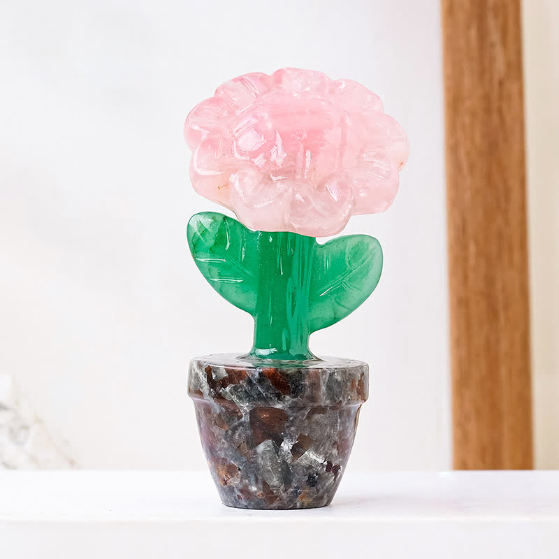 Olivenorma Natural Crystal Sunflower Carving Gemstone Decoration - Rose Quartz - image 5
