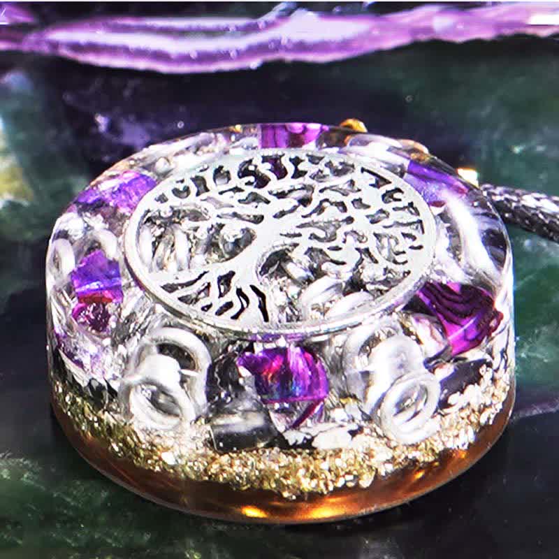 Olivenorma Natural Charoite Clear Crystal Hematite Orgone Necklace - image 4