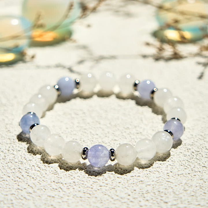 Olivenorma Natural Blue Quartz Clear Crystal Beaded Bracelet - Blue Quartz & Clear Crystal - image 0
