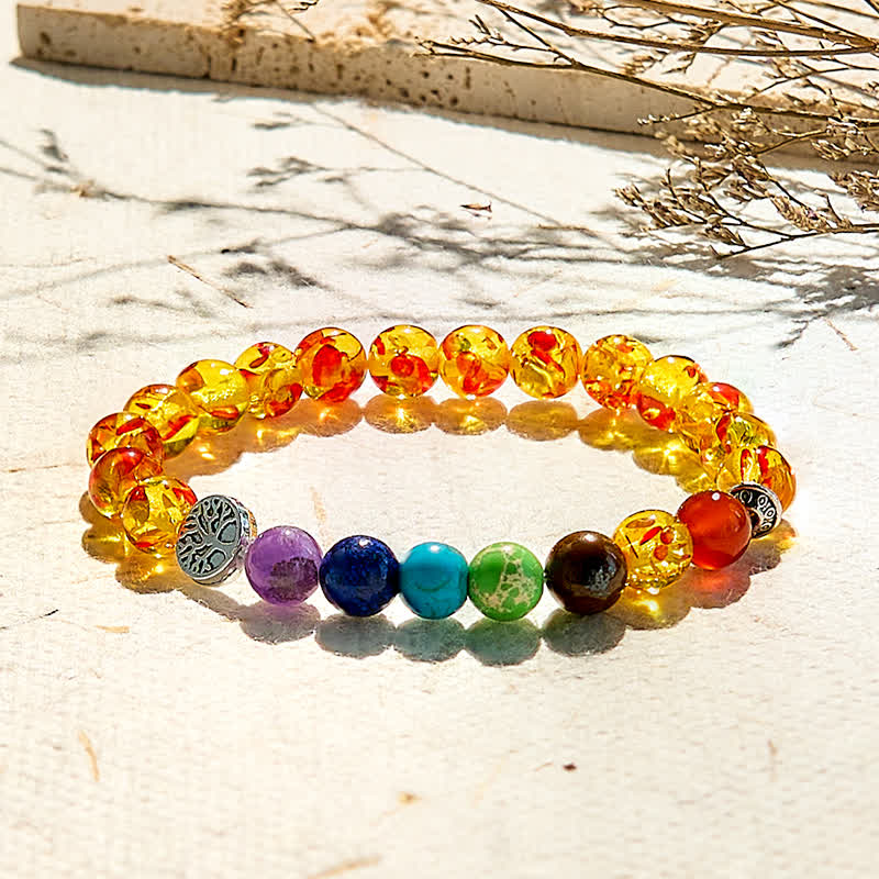 Olivenorma Amber Chakra Tree of Life Beaded Bracelet - Amber & Chakra - image 0