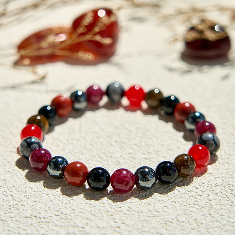 Olivenorma Snowflake Obsidian Hematite Ruby Quartz Beaded Bracelet - image 2