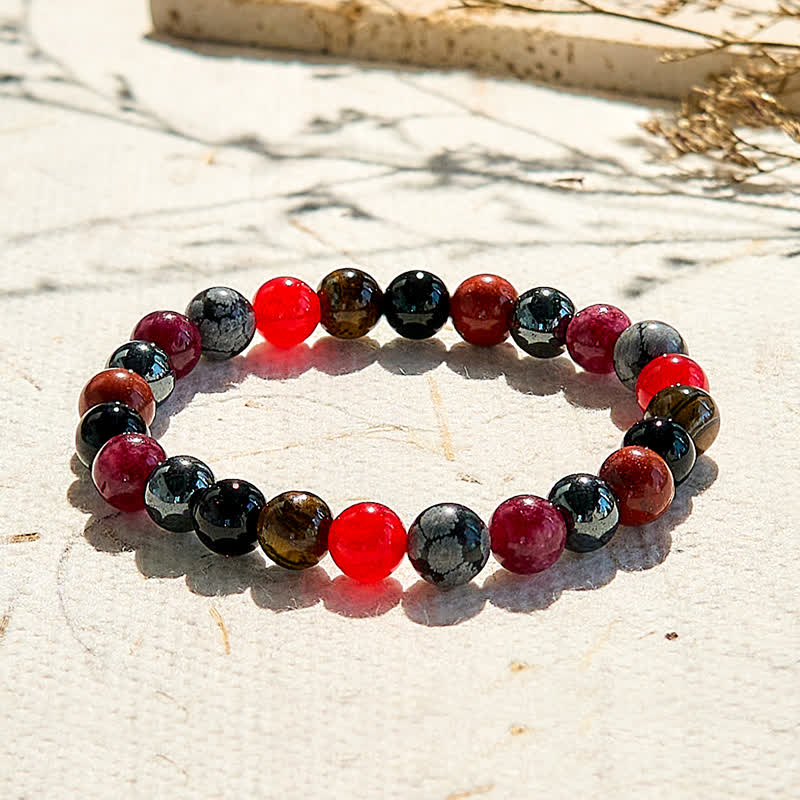 Olivenorma Snowflake Obsidian Hematite Ruby Quartz Beaded Bracelet - Natural Stone - image 0