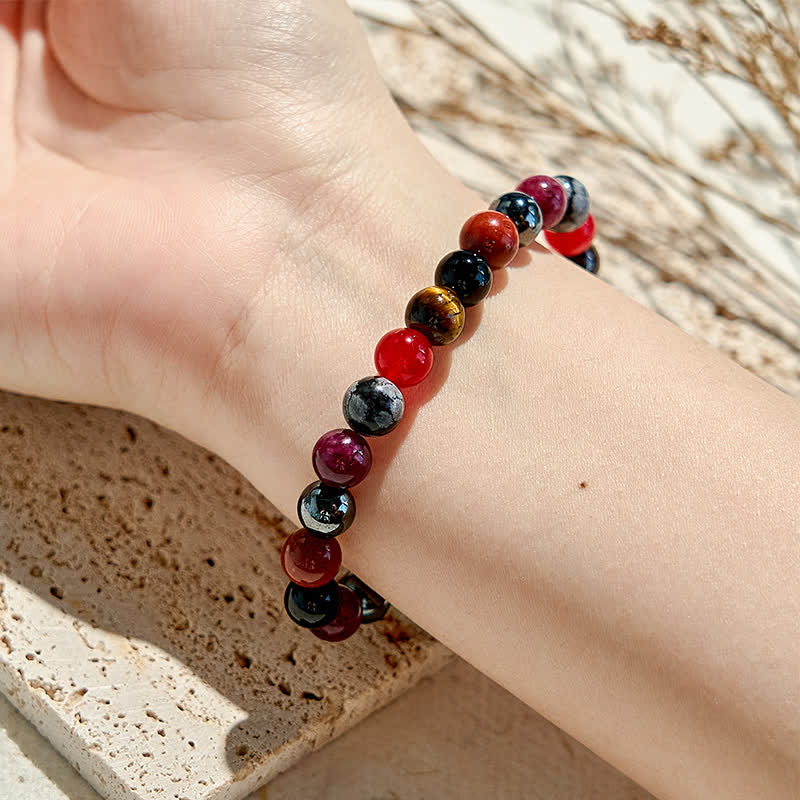 Olivenorma Snowflake Obsidian Hematite Ruby Quartz Beaded Bracelet - image 1
