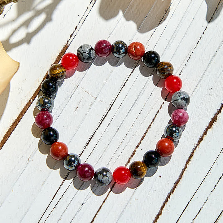 Olivenorma Snowflake Obsidian Hematite Ruby Quartz Beaded Bracelet - image 4