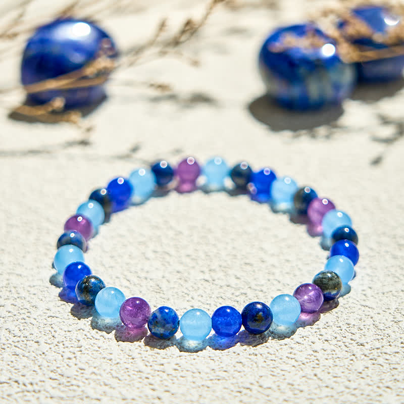 Olivenorma Natural Amethyst Aquamarine Lapis Lazuli Beaded Bracelet - image 3