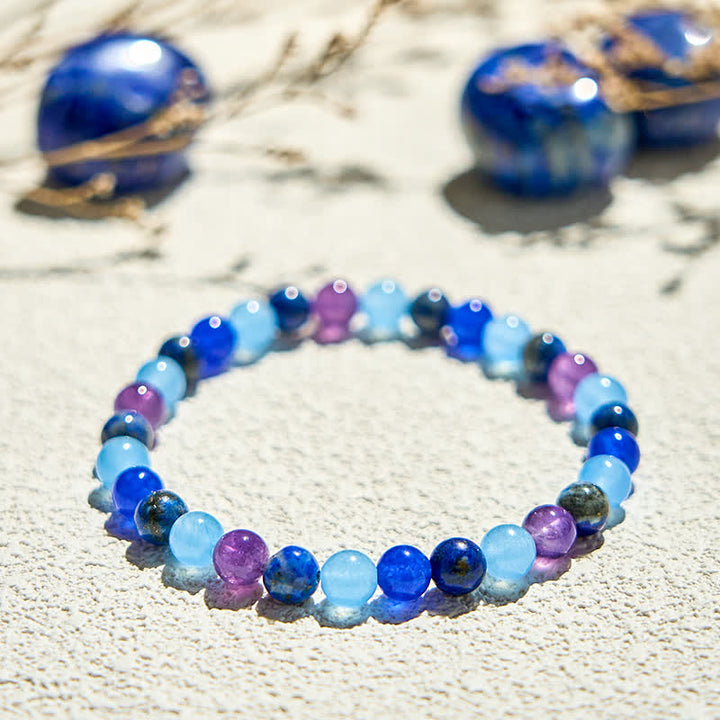 Olivenorma Natural Amethyst Aquamarine Lapis Lazuli Beaded Bracelet - image 3