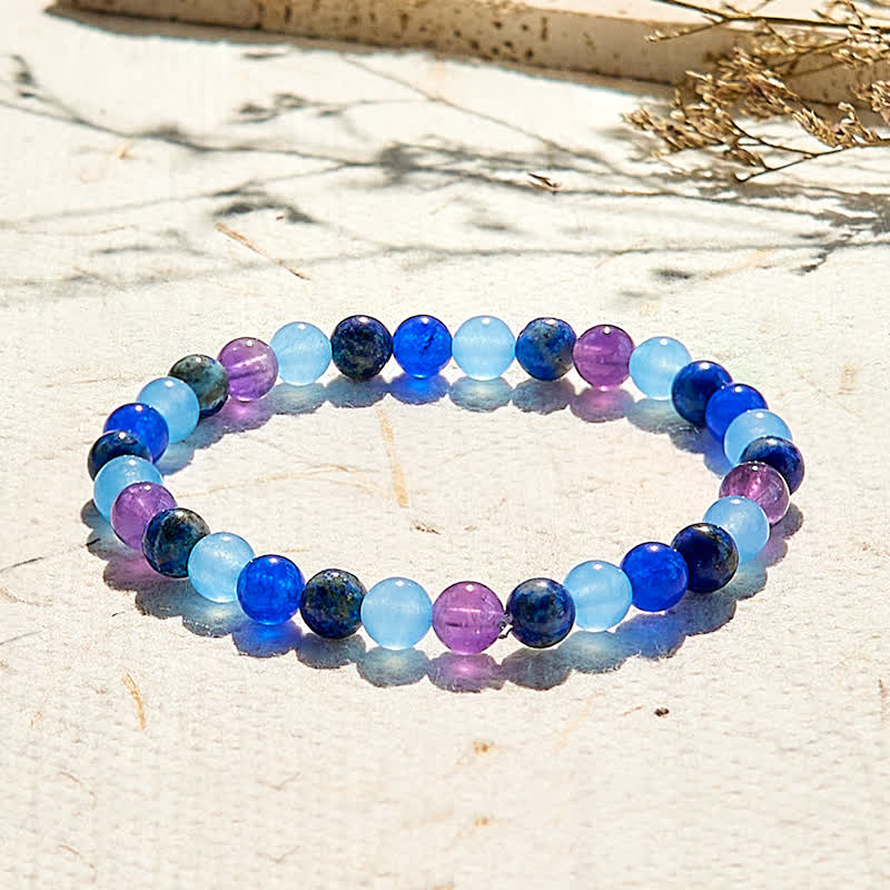Olivenorma Natural Amethyst Aquamarine Lapis Lazuli Beaded Bracelet - image 2