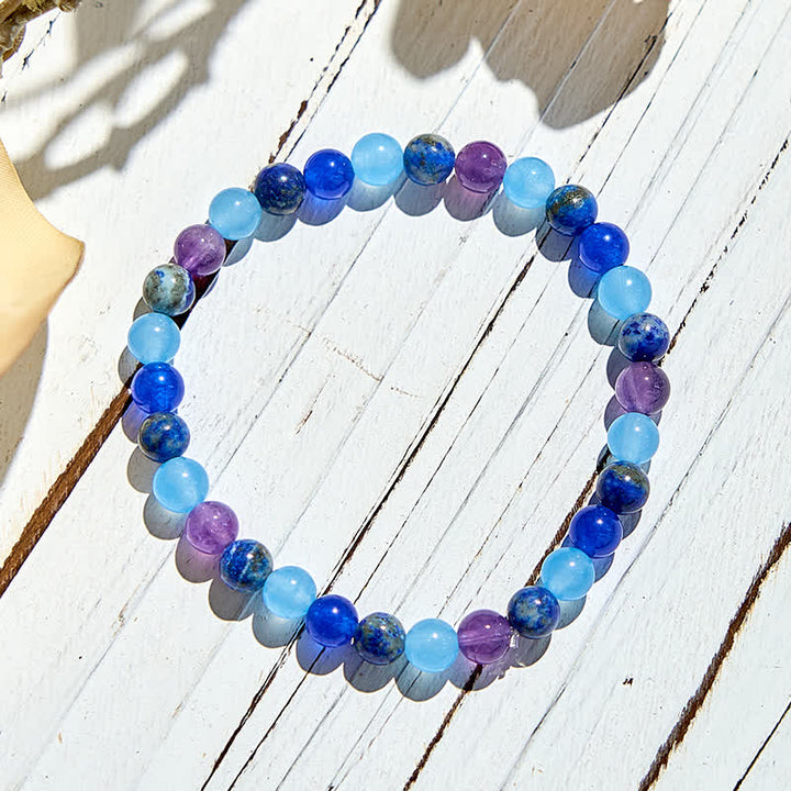 Olivenorma Natural Amethyst Aquamarine Lapis Lazuli Beaded Bracelet - image 5