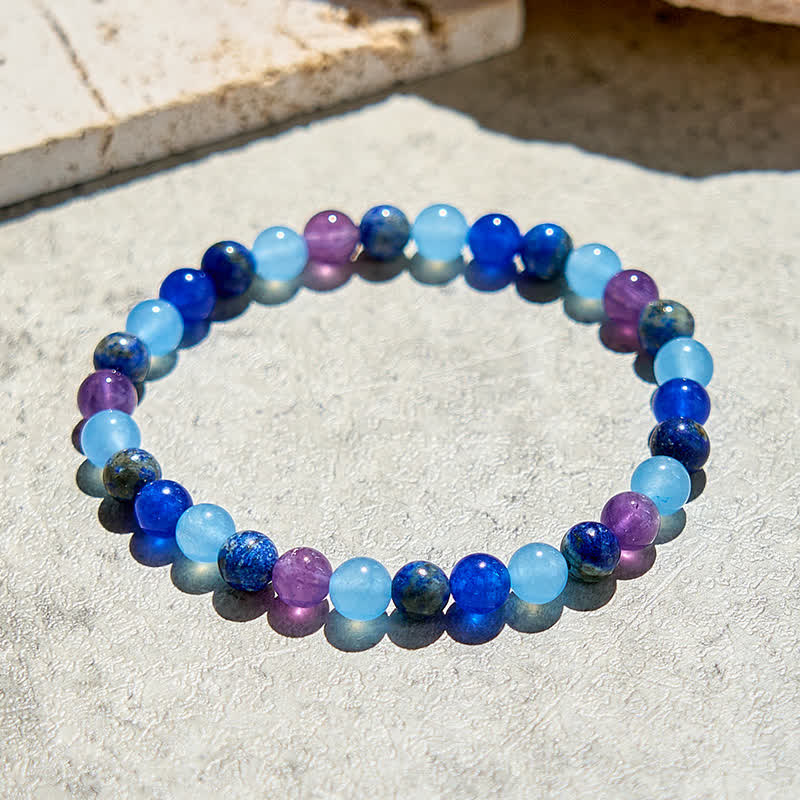 Olivenorma Natural Amethyst Aquamarine Lapis Lazuli Beaded Bracelet - image 4