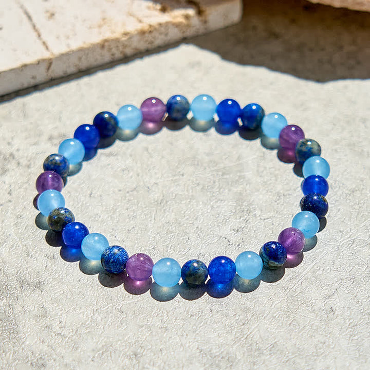 Olivenorma Natural Amethyst Aquamarine Lapis Lazuli Beaded Bracelet - image 4