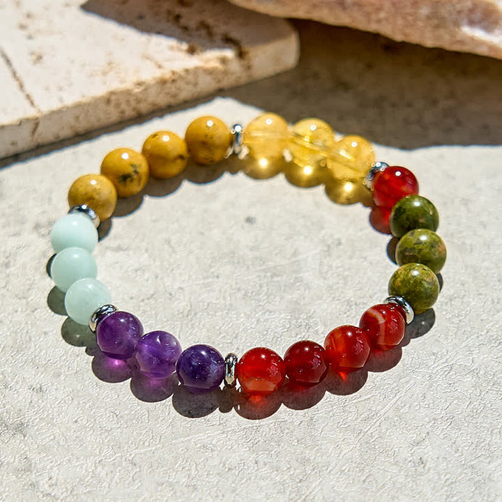 Olivenorma 8mm Five Natural Stone Beaded Bracelet - image 4