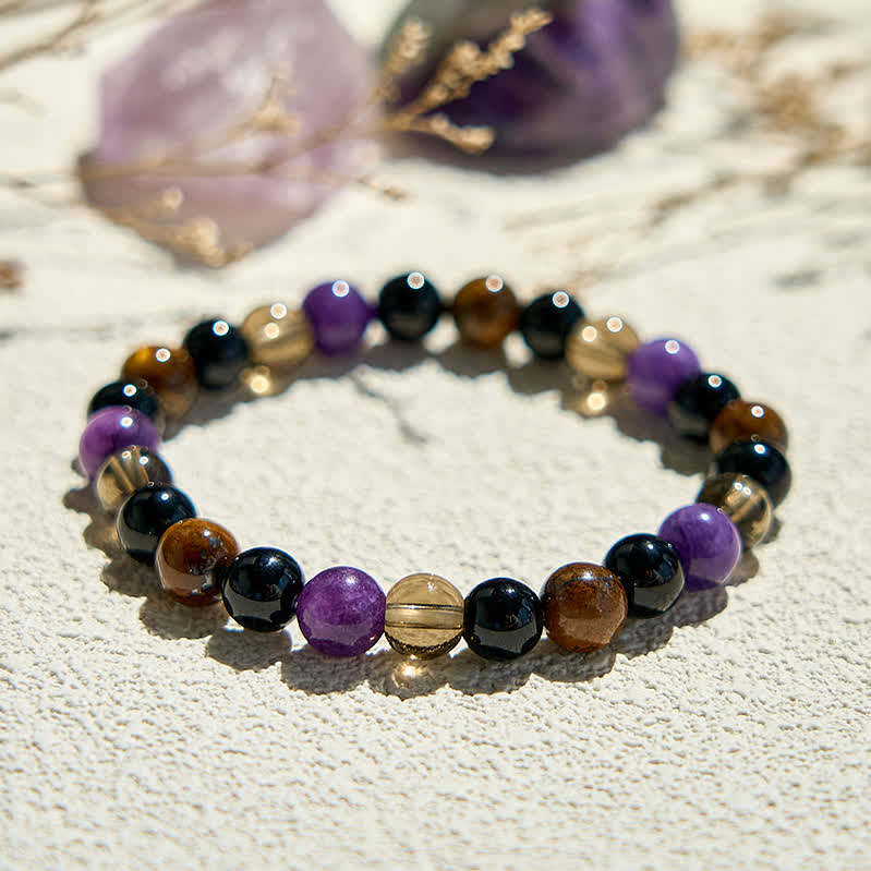 Olivenorma Obsidian Tiger Eye Charoite Beaded Bracelet - image 2