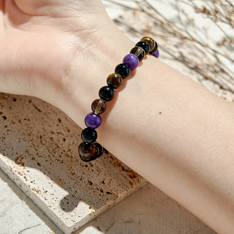 Olivenorma Obsidian Tiger Eye Charoite Beaded Bracelet - image 1