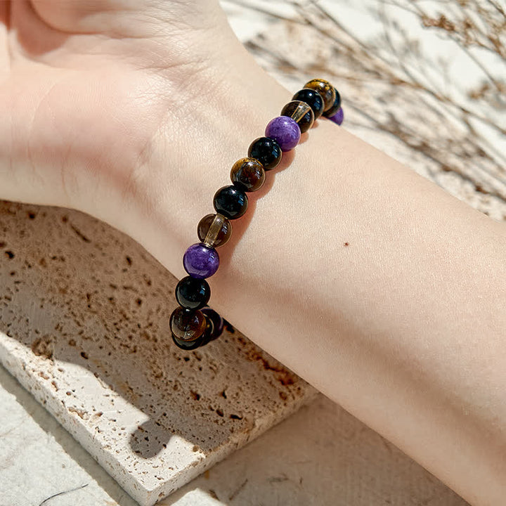 Olivenorma Obsidian Tiger Eye Charoite Beaded Bracelet - image 1