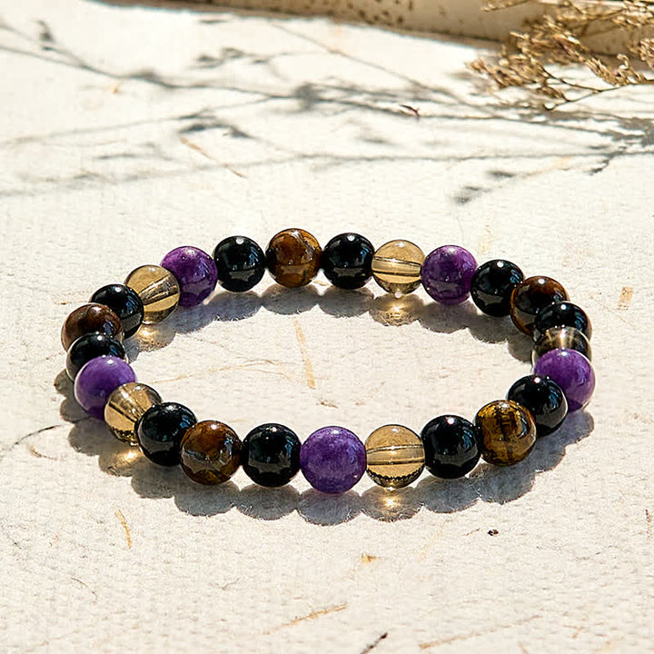 Olivenorma Obsidian Tiger Eye Charoite Beaded Bracelet - Natural Stone - image 0