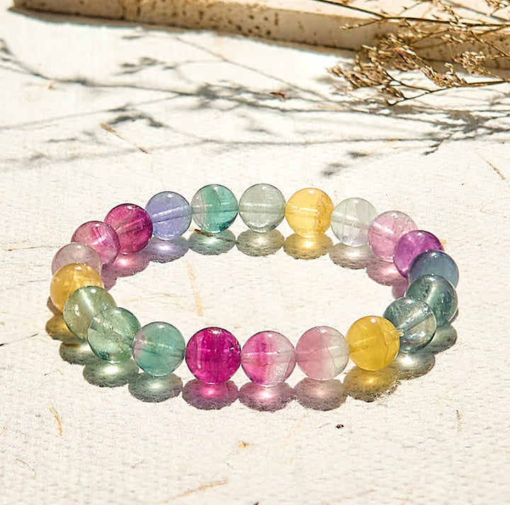 Olivenorma Natural Rainbow Fluorite Beaded Bracelet - 5A Rainbow Fluorite - 9-10mm - image 2