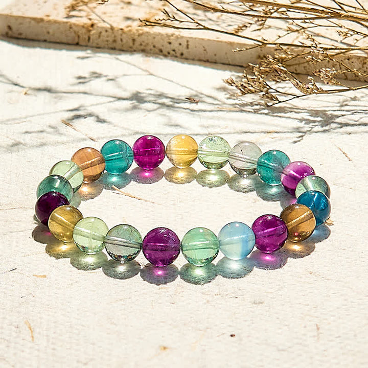 Olivenorma Natural Rainbow Fluorite Beaded Bracelet - 7A Rainbow Fluorite - 9mm - image 4