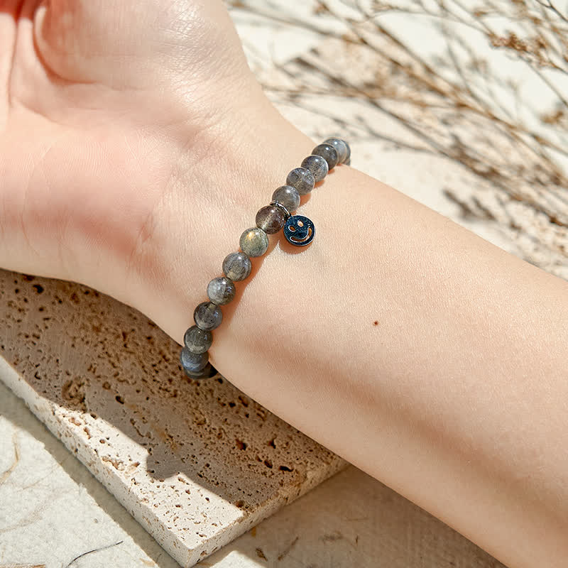 Olivenorma Natural Labradorite Beaded Smiley Face Pendant Bracelet - image 1