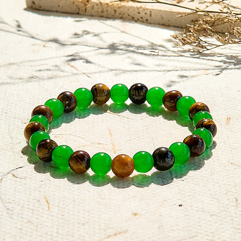 Olivenorma 8mm Green Aventurine Tiger Eye Beaded Bracelet - image 2