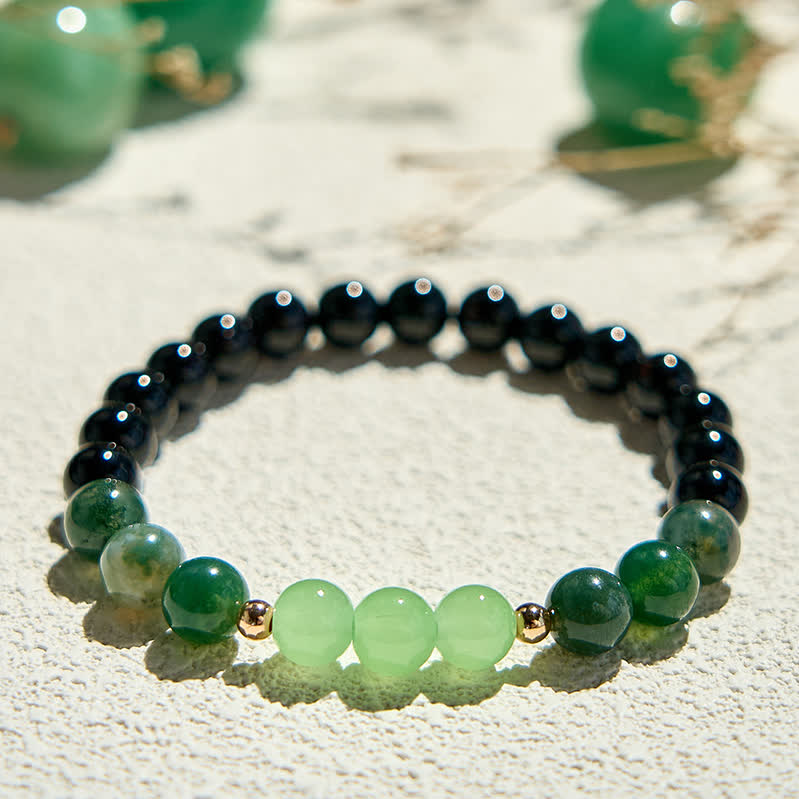 Olivenorma Natural Obsidian Moss Agate Beaded Bracelet - image 2