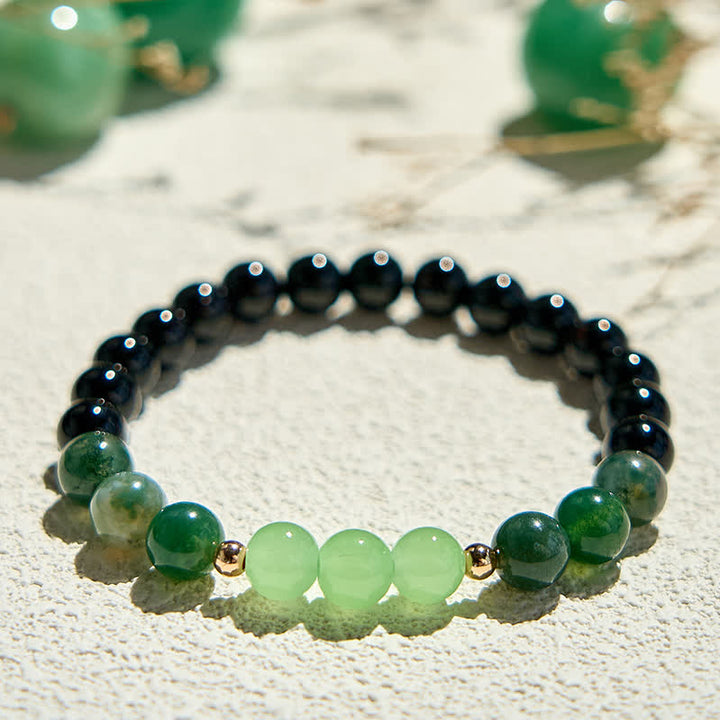 Olivenorma Natural Obsidian Moss Agate Beaded Bracelet - image 2