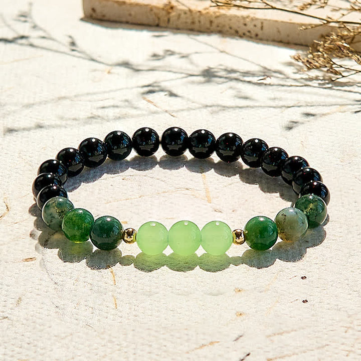 Olivenorma Natural Obsidian Moss Agate Beaded Bracelet - Natural Stone - image 0