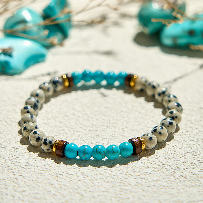 Olivenorma Natural Dalmatian Jasper Turquoise Beaded Bracelet - image 3