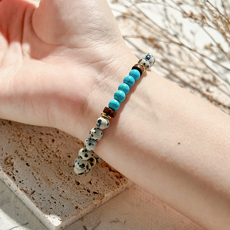 Olivenorma Natural Dalmatian Jasper Turquoise Beaded Bracelet - image 1