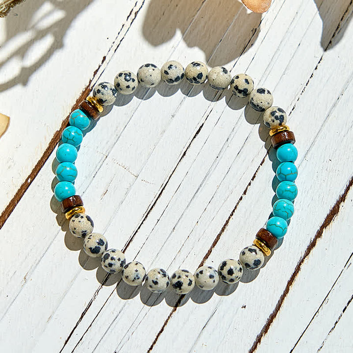 Olivenorma Natural Dalmatian Jasper Turquoise Beaded Bracelet - image 5