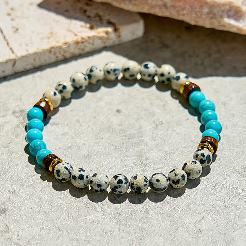 Olivenorma Natural Dalmatian Jasper Turquoise Beaded Bracelet - image 4