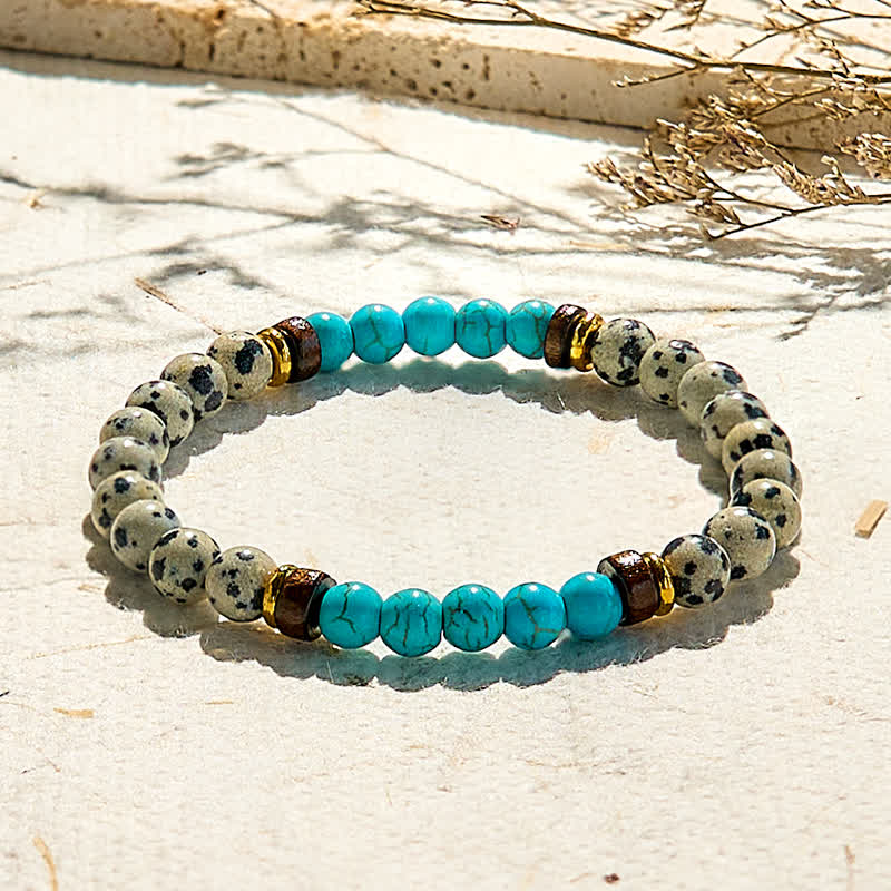 Olivenorma Natural Dalmatian Jasper Turquoise Beaded Bracelet - image 2