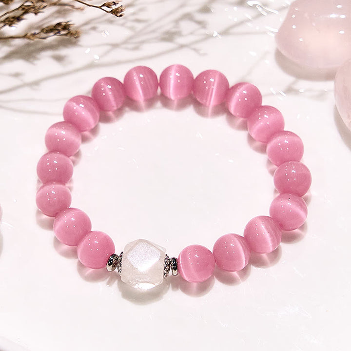 Olivenorma Glitter Pink Cat's Eye Stone Beaded Bracelet - image 2
