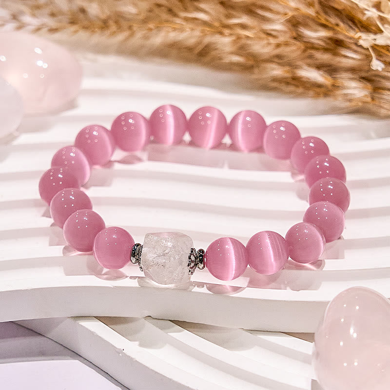 Olivenorma Glitter Pink Cat's Eye Stone Beaded Bracelet - image 3