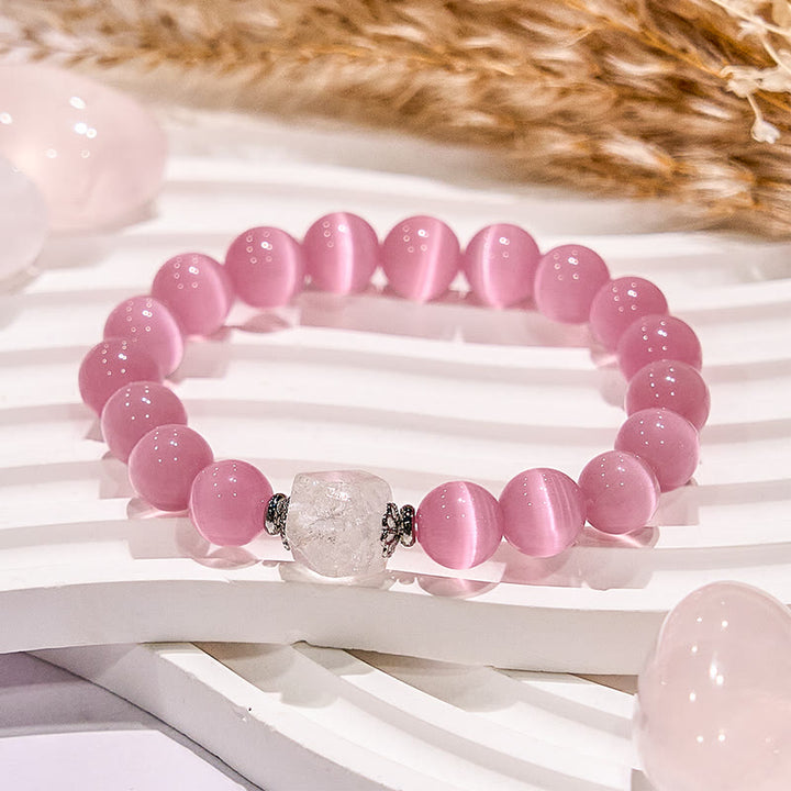 Olivenorma Glitter Pink Cat's Eye Stone Beaded Bracelet - image 3