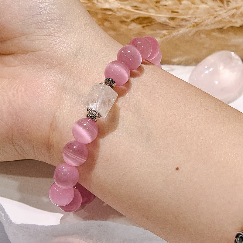 Olivenorma Glitter Pink Cat's Eye Stone Beaded Bracelet - image 1
