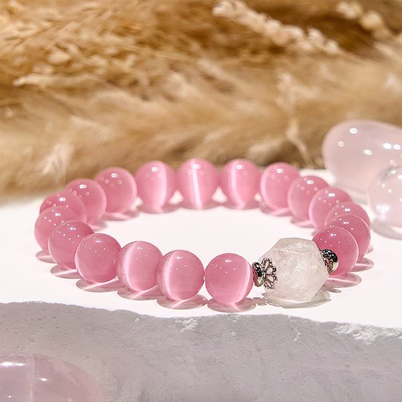 Olivenorma Glitter Pink Cat's Eye Stone Beaded Bracelet - image 4