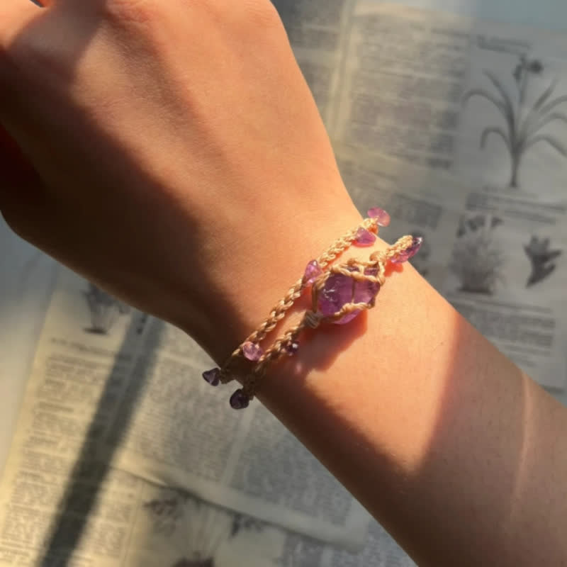 Olivenorma Natural Amethyst Crystal Braided Bracelet - image 1